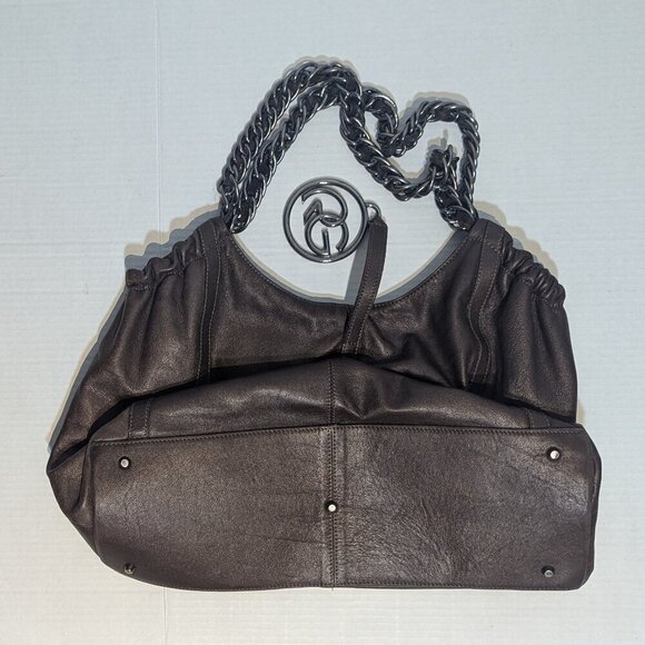 ROBERTA GANDOLFI  Chain Brown Leather Shoulder Bag Satchel Purse - Picture 2 of 8